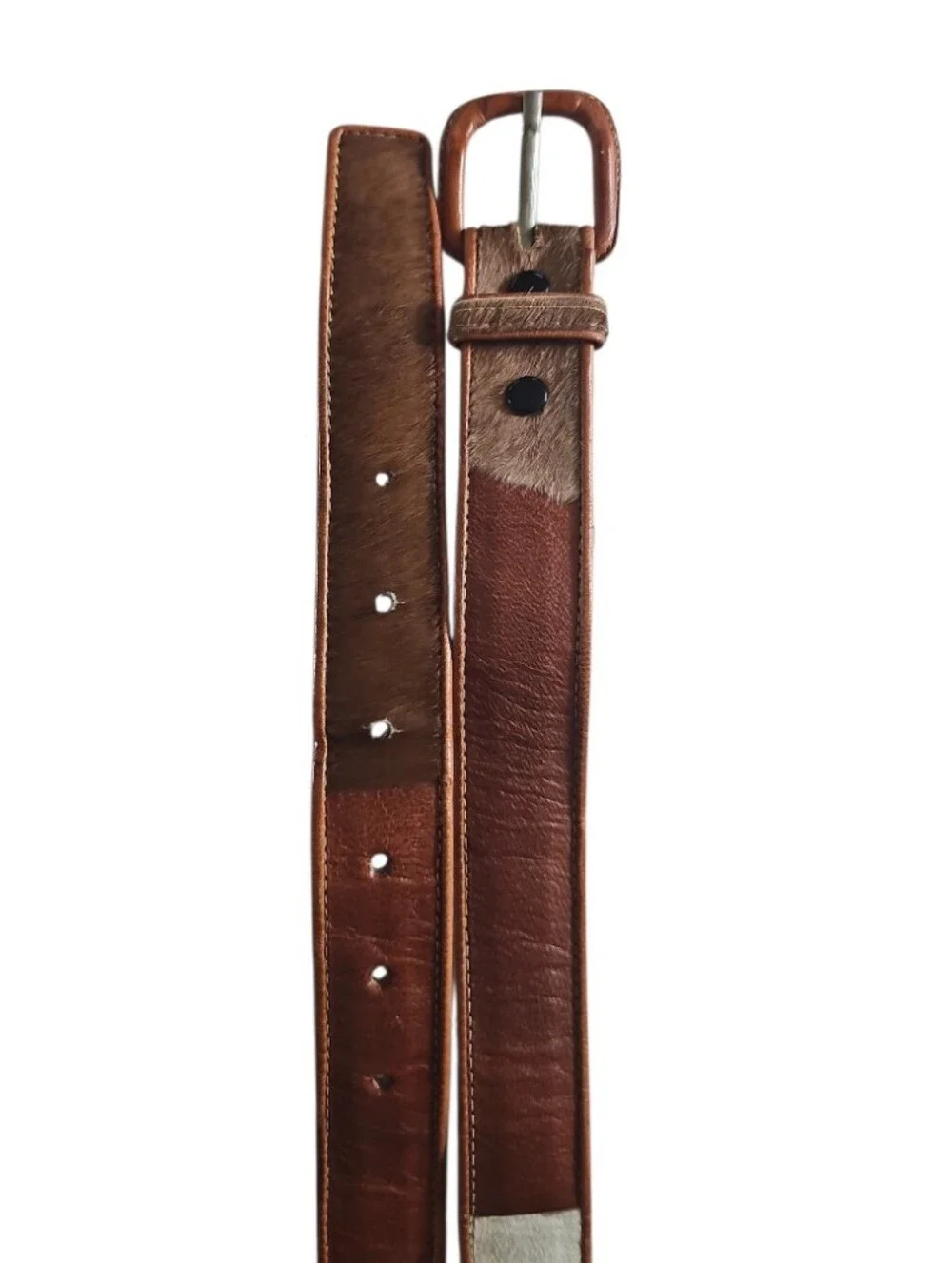 Calf Hair Leather Belt Brown Cream Sz XL Western Cowhide Equestrian Boho Wide